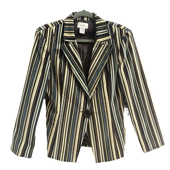 Vintage Neiman‎ Marcus Velour Striped Single Breasted Blazer Jacket Women's Sz 8 - Picture 1 of 6